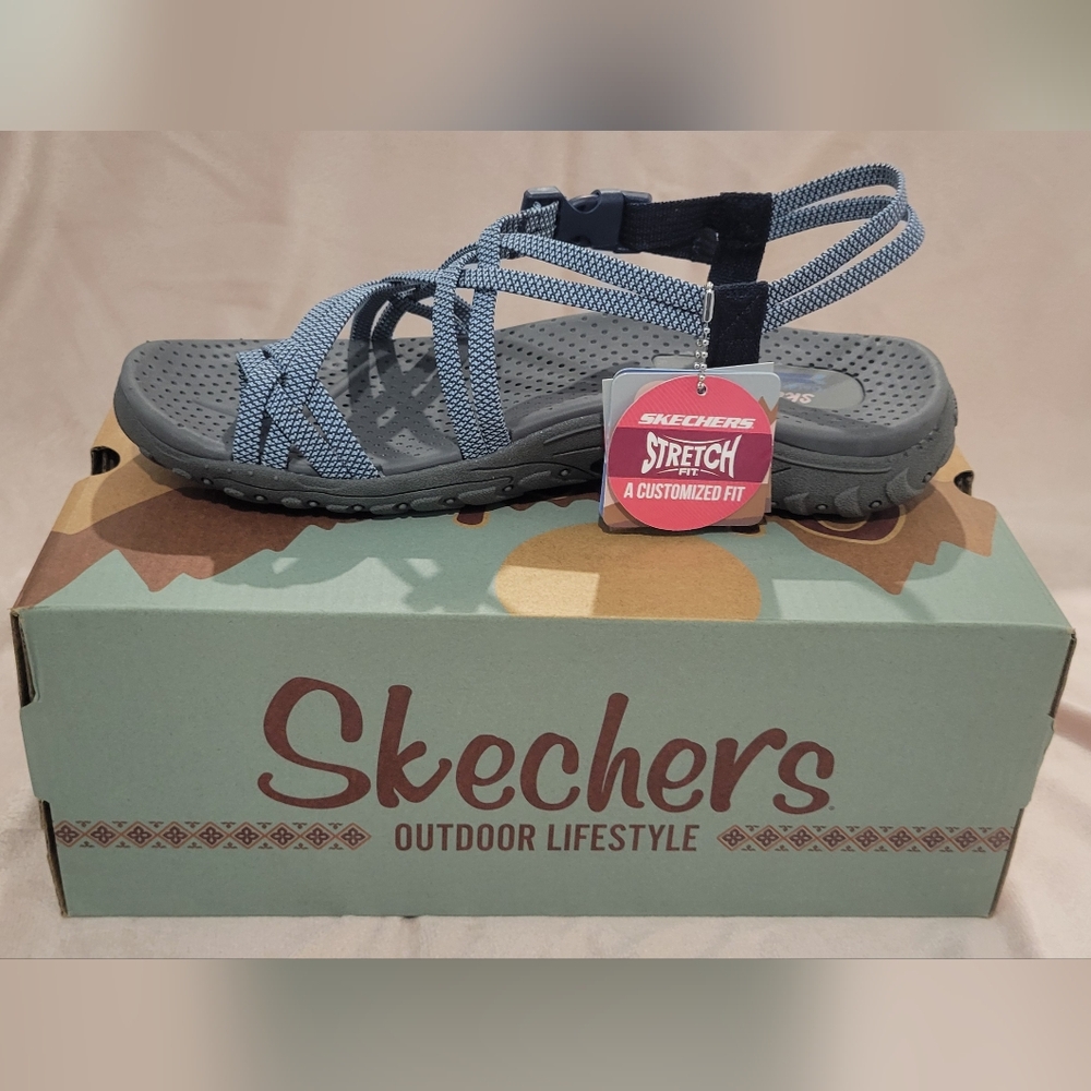 Skechers Gray and Blue Strappy Sandals